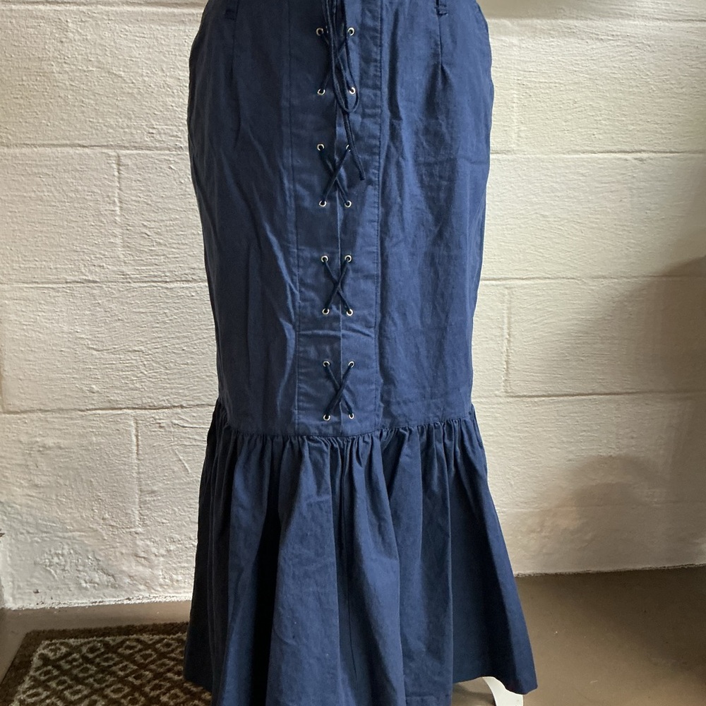 Miss Selfridge Dark Blue Maxi Skirt with Lace-Up Detail